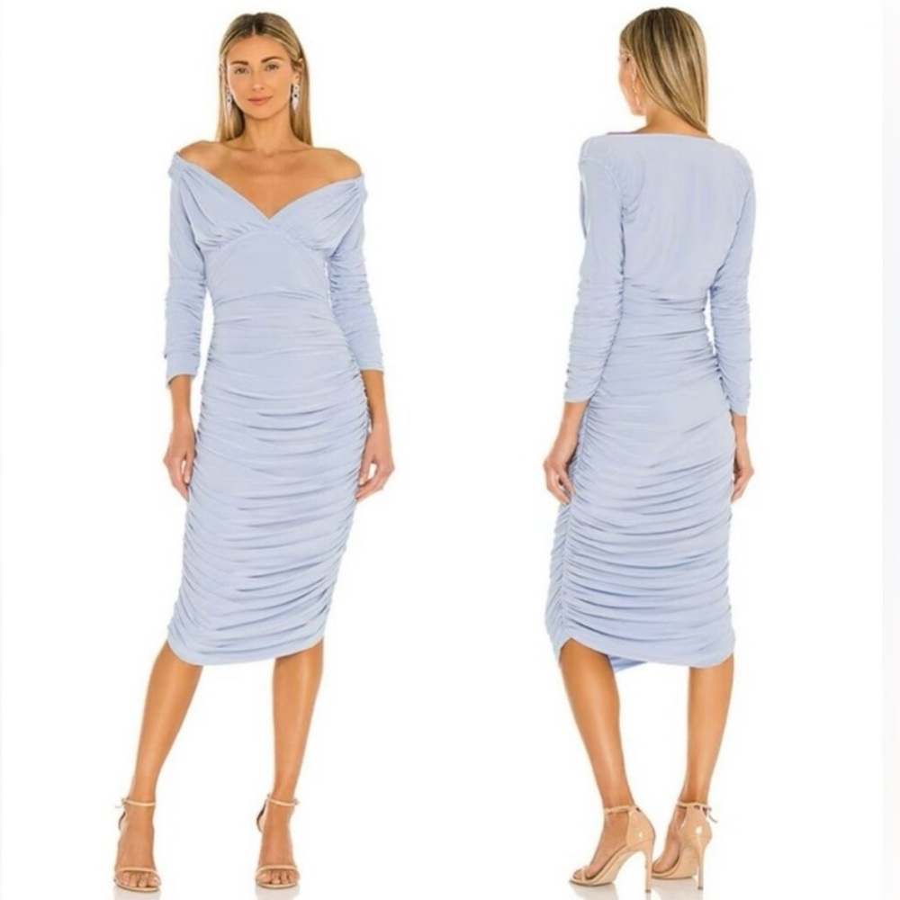 Norma Kamali Dress Tara Midi Ruched in Celestial Blue